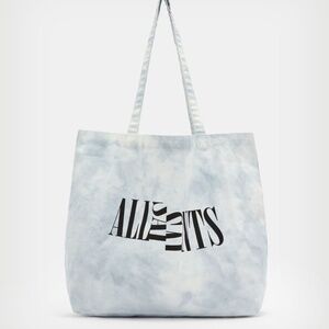 AllSaints Oppose Canvas Distressed Logo Tote, Light Blue and White Tie Dye